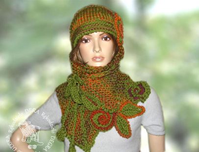 czapka i komin BOHO liście Freeform crochet czapka i komin BOHO liście Freeform crochet