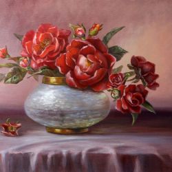 Czerwone Róże, ręcznie malowany, olej