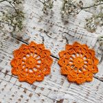 Kolczyki szydełkowe rozetki - pomarańczowe - 