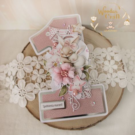 Kartka cyferka na roczek "OhBabyRose" GOTOWA