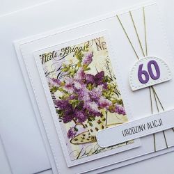 Kartka na urodziny z bzem ręcznie robiona