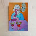 obraz olejny diva babcia z drinkiem - 