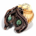 Turkus, Miedziane kolczyki z turkusem wiszące - 