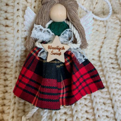 Komplet aniołków z sukienkami w kratkę