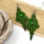 Kolczyki sutasz/soutache, długie, oliwkowe   - Oliwkowe kolczyki