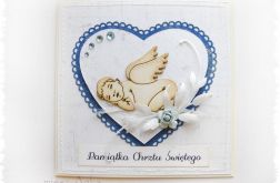 Kartka na Chrzest z aniołkiem dla chłopca