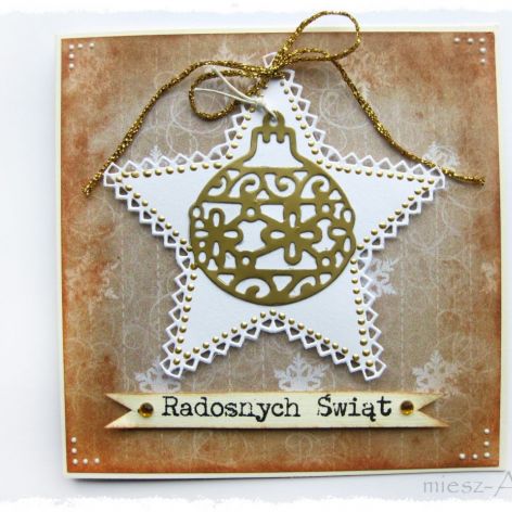 Kartka świąteczna z bombką i gwiazdką