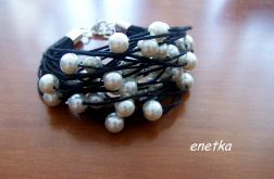 enetka - BRANSOLETKA z lnu - PERŁY- LEN