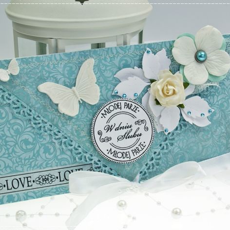 Kopertówka z okazji ślubu-motyle w turkusach