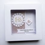 Kartka komunijna personalizowana z życzeniami - Kartka handmade z Hostią na Komunię
