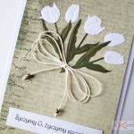 Kartka Z ŻYCZENIEM - białe tulipany - Beżowo-biała kartka na różne okazje