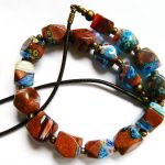 Piasek pustyni i Millefiori, oryginalny zestaw biżuterii, naszyjnik i kolczyki - 