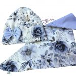 Komplet bluza z uszkami czapka chustka błękit r.140/146 - 