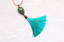 Naszyjnik-wisior Vintage z chwostem frędzlem Turkusowy