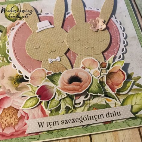 Urocza kartka ślubna z zakochanymi króliczkami