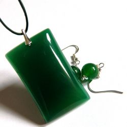 Elegancki zestaw w srebrze, zielony jadeit