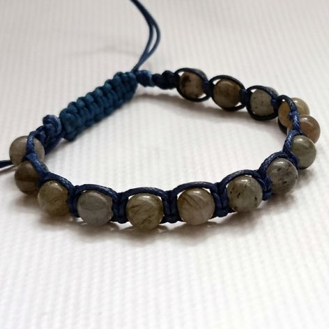 Bransoletka makrama boho denim z Labradorytem