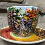 Porcelanowa filiżanka ręcznie malowana Jesień w lesie - 