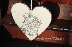 serce drewniane 'dziewczynka z kwiatami'