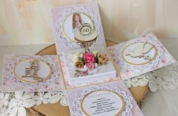 Exploding box komunijny kartka "Pink Roses 2"