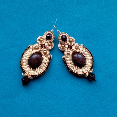 Kolczyki Krem & Brąz z Agatem