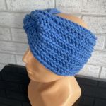 Niebieska opaska na głowę z wełną Merino  - Opaska handmade