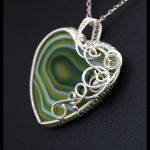Srebrny wisior z Agatem zielono biały serce - wisior srebrny wire wrapped w kształcie serca
