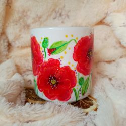 Maki w rozkwicie łąka makowa kubek ręcznie malowany 300 ml
