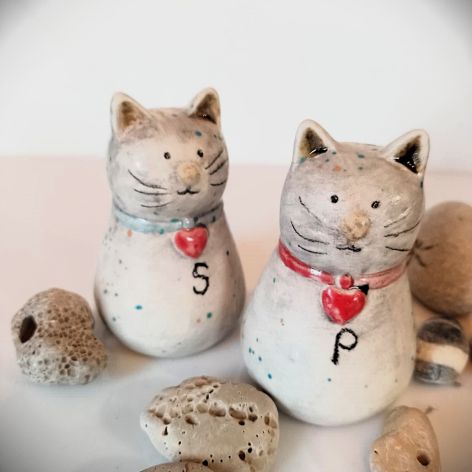 Solniczka i pieprzniczka, ceramiczne Koty.