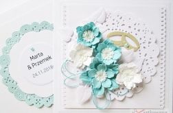 Kartka ŚLUBNA z niebieskimi kwiatami
