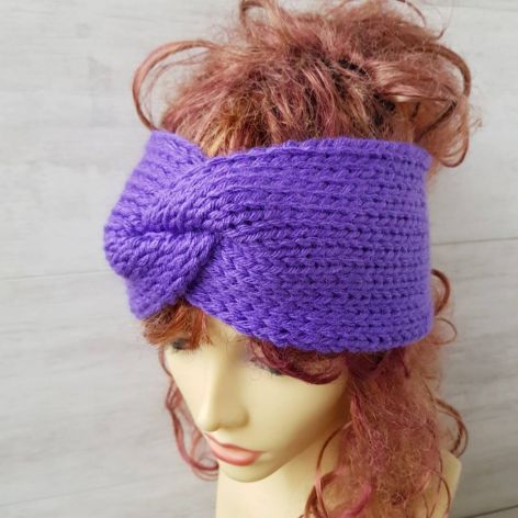 Lawendowa opaska, szeroka, gruba,ciepła.