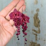 Długie, bordowe kolczyki kwiaty - orchidee - długie bordowe kolczyki orchidee