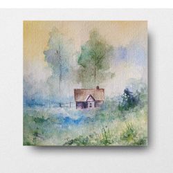 Pejzaż-akwarela formatu 20/20 cm 