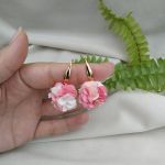 Kolczyki różowe kwiaty floral małe pastelowe - kolczyki kwiaty