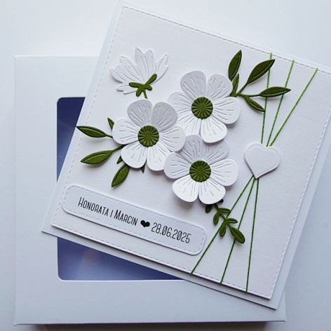 Kartka ślubna biało-zielona minimalistyczna