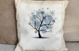 Ręcznie haftowana poszewka zimowa - zimowe drzewko– dekoracyjna poszewka na poduszkę