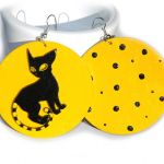Kolczyki malowane Kot Czarno-żółty - 