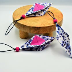 Bombki origami sople 3 sztuki granatowo różowe kwiaty