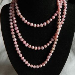 Różowe perły naturalne, słodkowodne, sznur pereł, naszyjnik