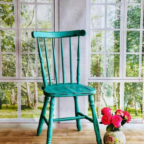 Krzesło turkusowe shabby chic, patyczak, do salonu