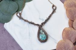 Miedziany naszyjnik wire wrapping z turkusem #493