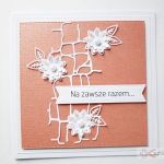 Kartka NA ZAWSZE RAZEM koralowo-biała - Pamiątka Ślubu z białymi kwiatuszkami