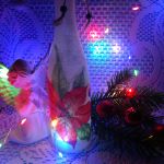 oszroniony lampion świąteczny z poinsecją - w ciemności w dekoracyjnym oświetleniu