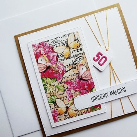 Kartka z motylami i kwiatami na urodziny