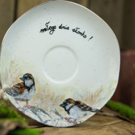 Filiżanka ręcznie malowana prezent ptaki