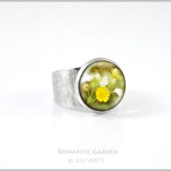 Pierścionek - Żółty kwiat - kolor srebrny
