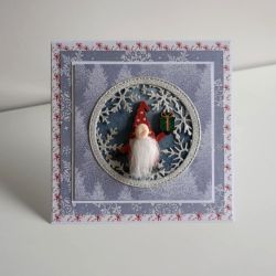 Kartka świąteczna Boże Narodzenie skrzat w śnieżynkach