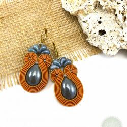 Szaro pomarańczowe kolczyki sutasz/soutache