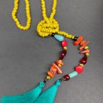 Naszyjnik Długi Sznur Fantazyjny Masa Perłowa Z Chwostami - 