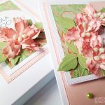 Kartka URODZINOWA - łososiowe kwiaty - łososiowo-zielona kartka urodzinowa z kwiatami